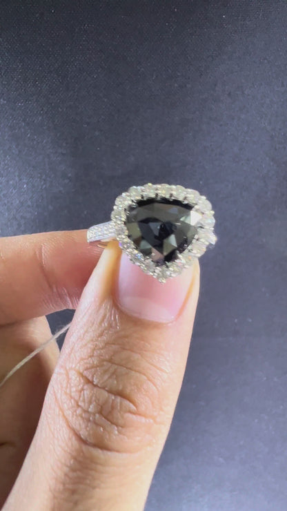 14k Gold Trillion Black Diamond Halo Ring | 2 2/5 CTW Engagement Ring