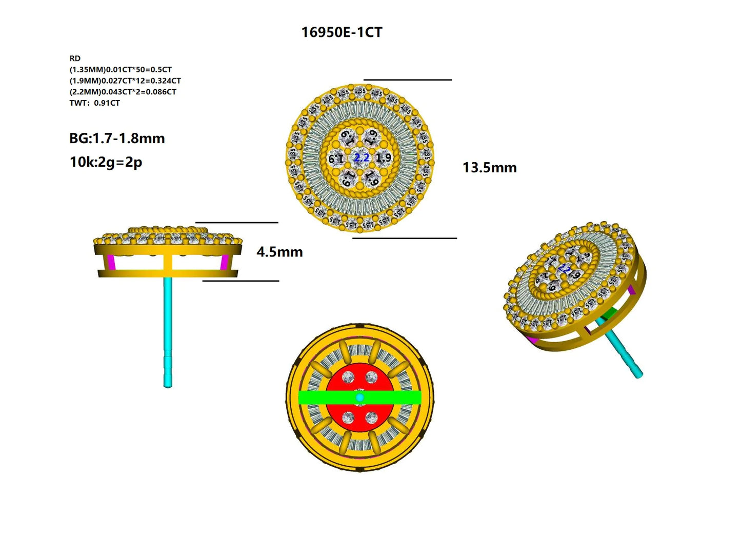 16950E-1.0CT Earring With Diamond